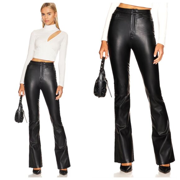 NWT 7 For All Mankind Super Stretch Boot Cut Black Faux Leather Pants, size 32 - Picture 1 of 9